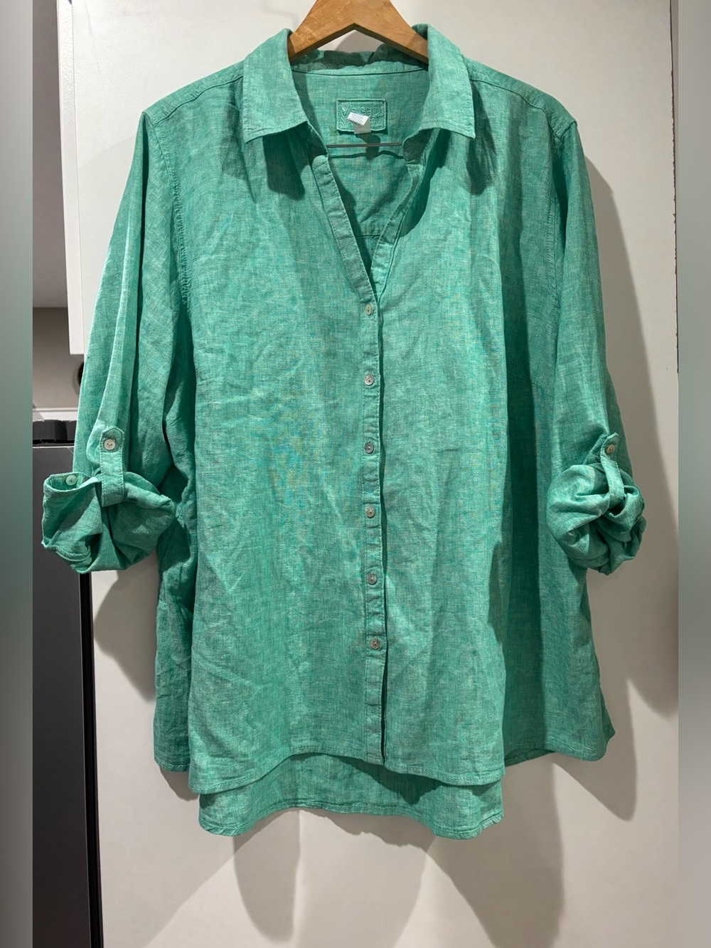 Sigrid Olsen Linen Cotton blend long sleeve blouse with roll up option size 2X!